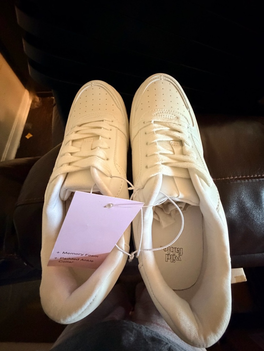 White Low-Top Women's Sneakers - Lace-Up Faux Leather - Picture 3 of 3